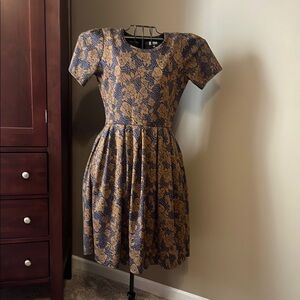 Floral Patterned Dress in Blue and Tan